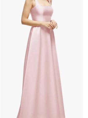 Dessy Collection Pink Square-Neck A-Line Formal Satin Dress